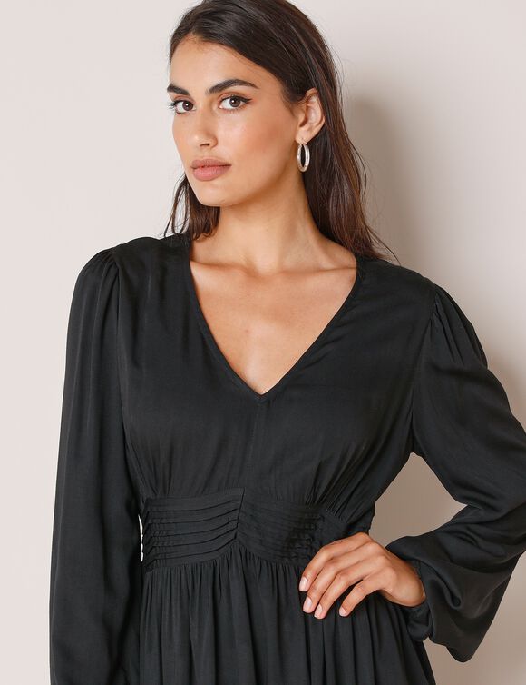 Robe évasée unie, satin (noir)