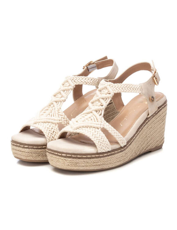 Sandales compens&eacute;es macram&eacute; (beige)