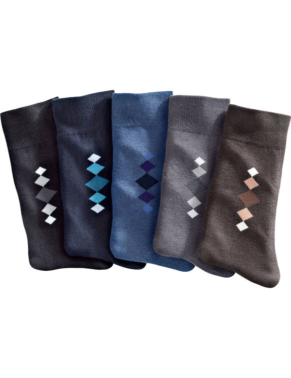 Mi-chaussettes fantaisie - lot de 5 paires (bleu + marron + gris)