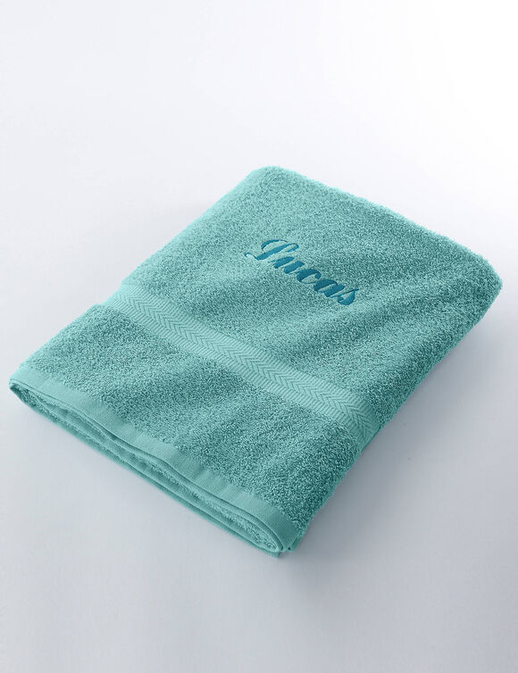 Effen handdoek, zacht comfort, personaliseerbaar (watergroen)