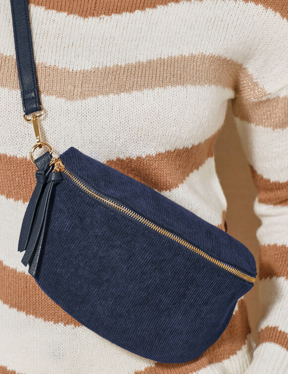 Sac banane en velours côtelé  (bleu marine)
