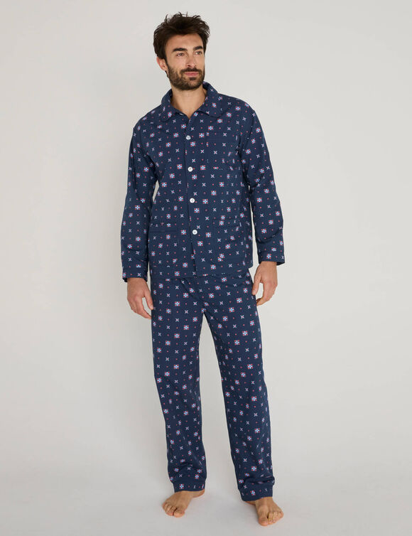 Bedrukte pyjama in popeline van polyester/katoen (marine)