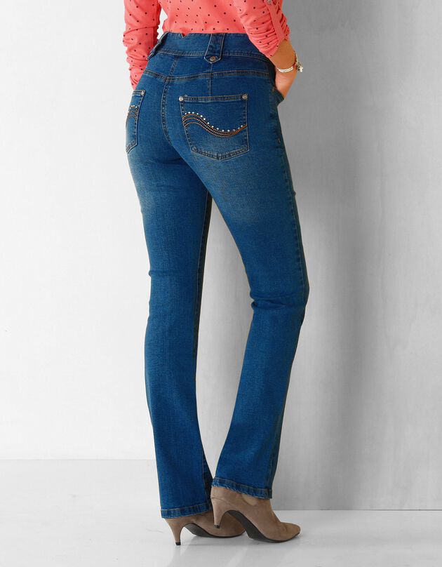 Rechte jeans met hoge taille - kleine lengte, stone, hi-res