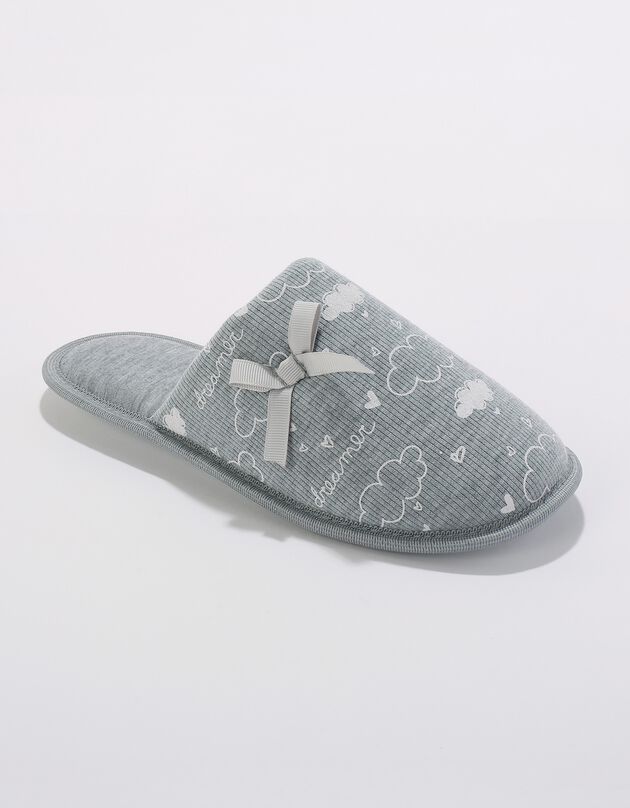 Platte muiltjes met 'wolken' print (grijs)