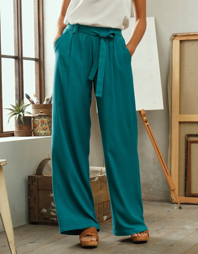 Pantalon fluide uni, collection "Odette Lepeltier" (vert)