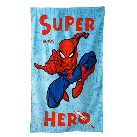 Spiderman&reg;-badlaken voor kinderen, personaliseerbaar, van badstof en katoenfluweel - 320 g/m&sup2; (blauw)