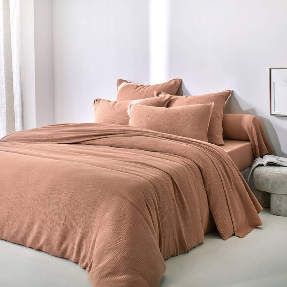 Linge de lit uni - double gaze de coton (praline)