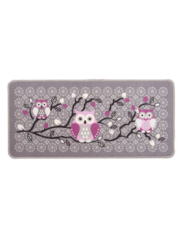Tapis cuisine gris imprimé chouettes (gris)