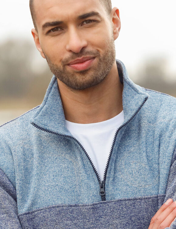 Sweat col camionneur zipp&eacute; maille doubl&eacute;e molleton (bleu chin&eacute;)