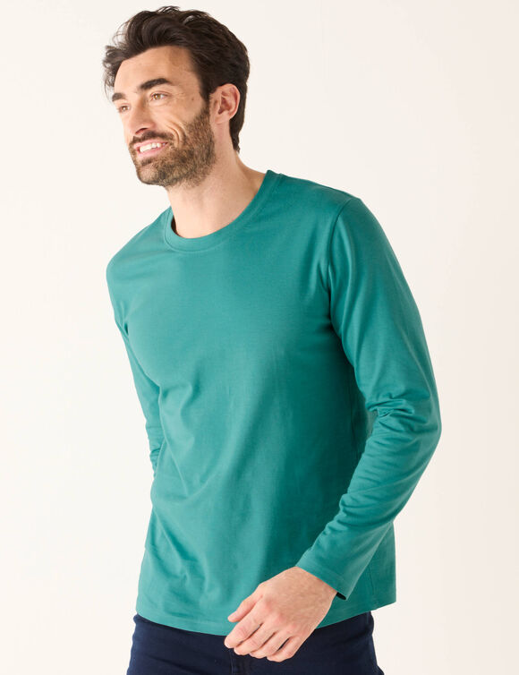 T-shirt met ronde hals en lange mouwen - set van 3 (aqua + groen + chiné beige)