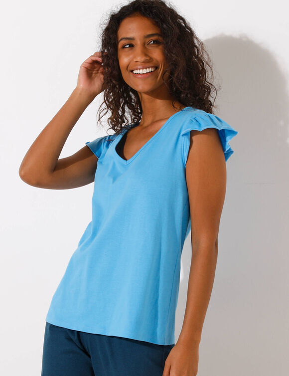 Effen pyjamashirt met korte mouwen (blauw)