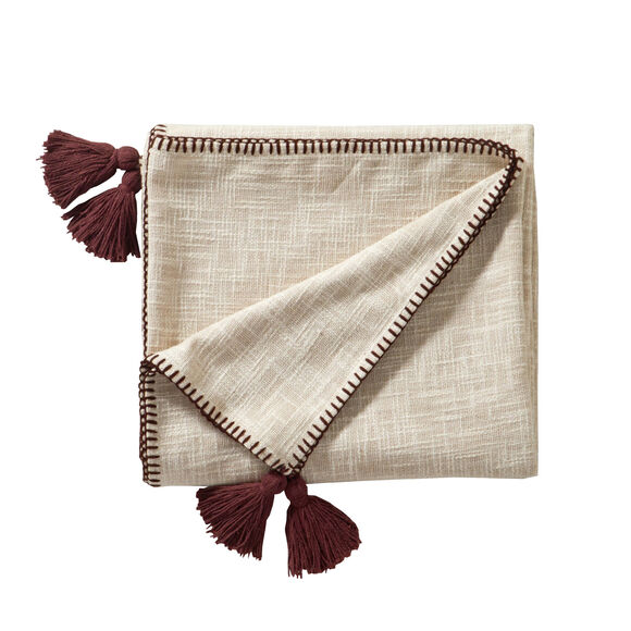 Plaid uni coton textur&eacute; (ivoire)