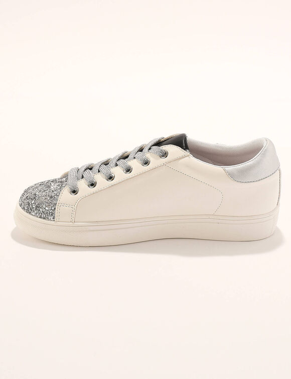 Tennis à lacets avec détail éclair doré - effet pailleté (blanc / argenté)