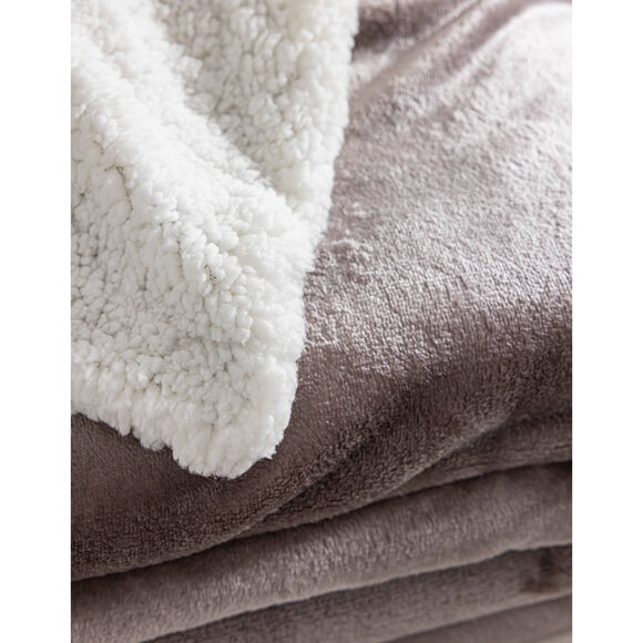 Tweekleurig deken in fleece en sherpa (taupe)