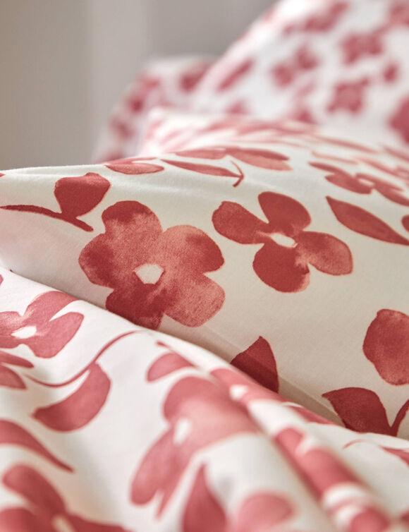 Linge de lit Petunia en coton imprim&eacute; (bois de rose)