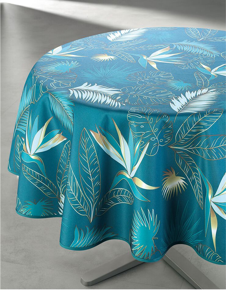 Uitgaan van Huisdieren module Tafellaken Vahinée in polyester met bladerenprint, blauw | Blancheporte