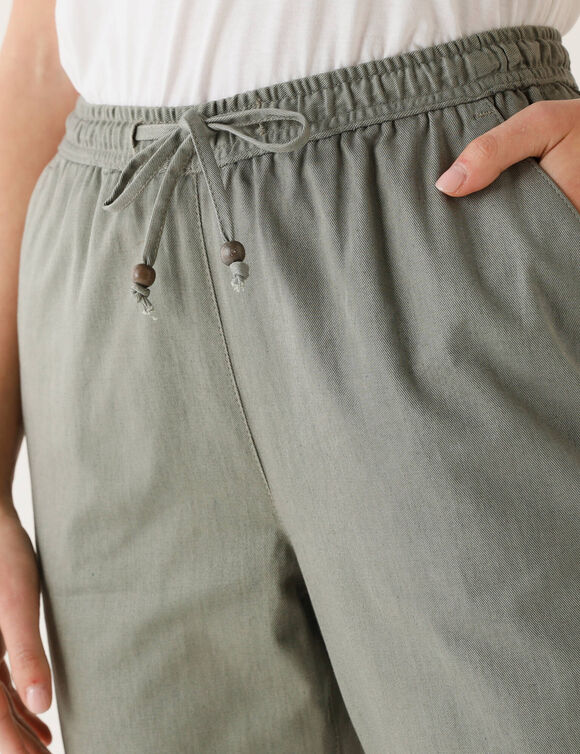 Pantalon mom 7/8ème uni, coton (kaki)