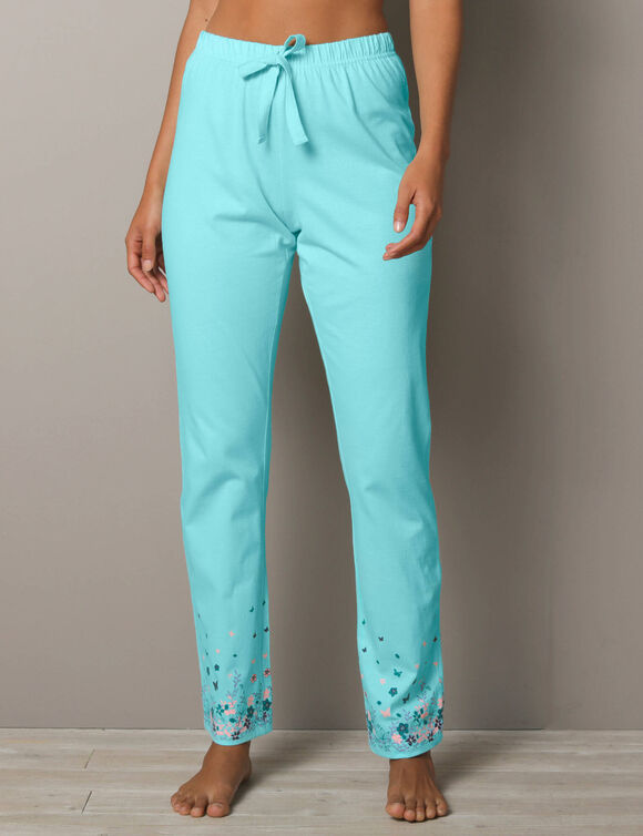 Broek met landelijk bedrukt motief &ndash; jersey van katoen (aqua)