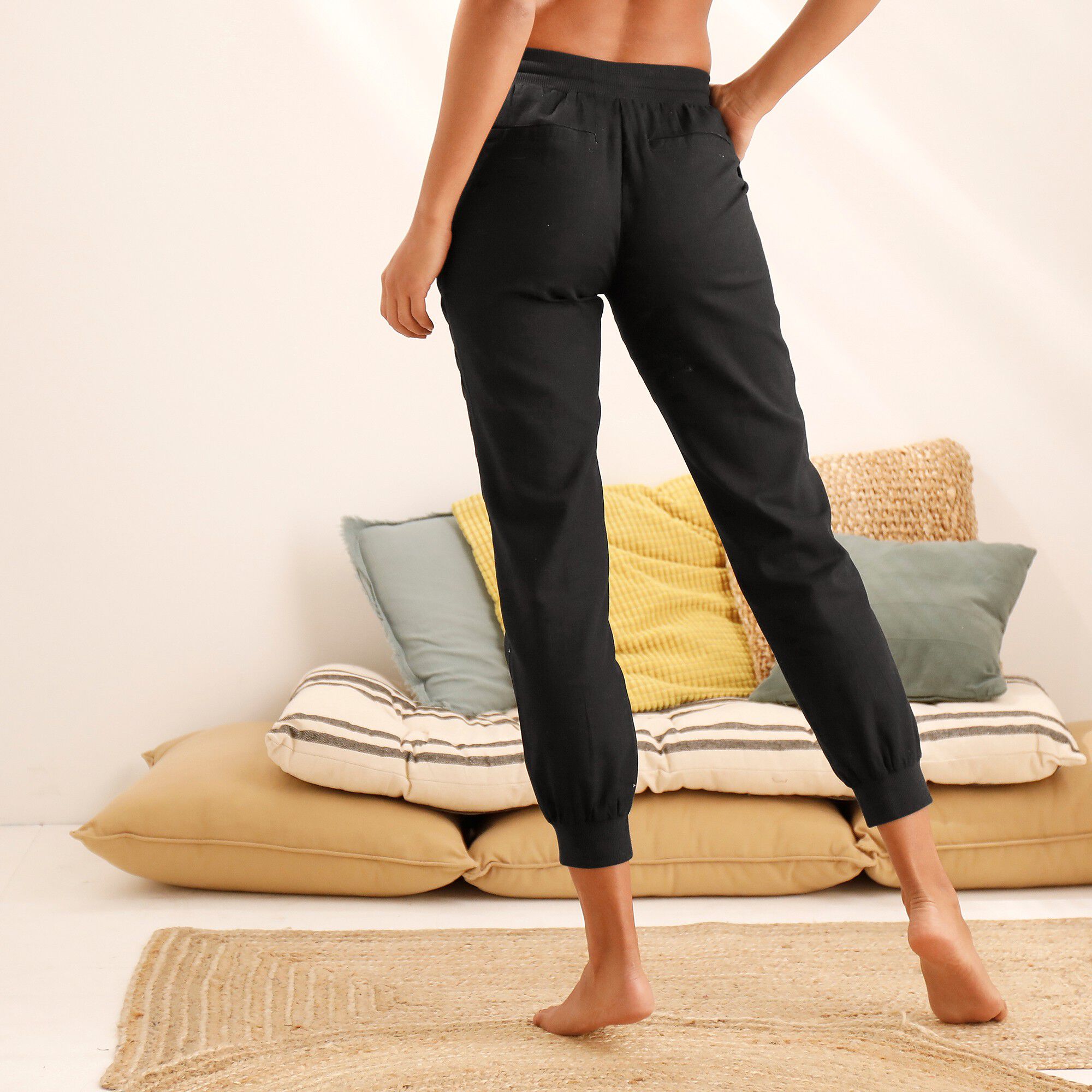 Pantalon fluide coton lin noir Blancheporte