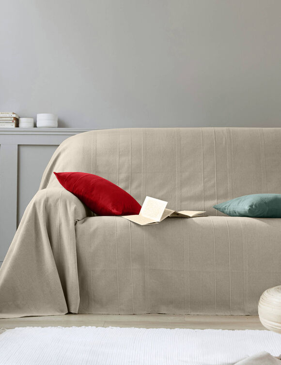   Plaid ou jet&eacute; uni coton tissage artisanal (ficelle)