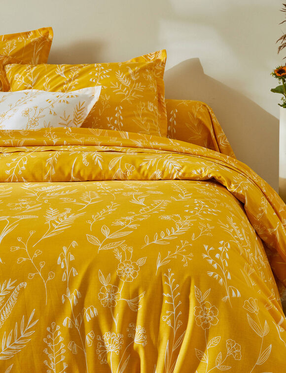 Linge de lit Alessia en coton imprimé fleuri (jaune)