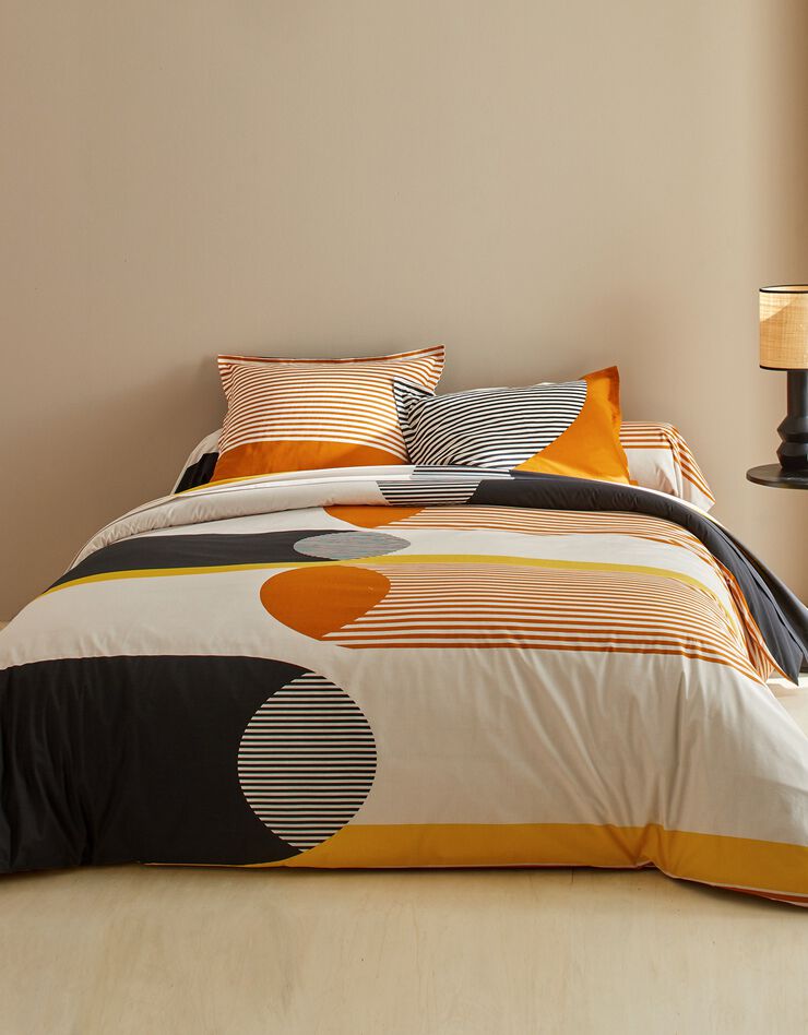 Bedlinnen Nico in katoen met strepenprint in grafische stijl (honing)