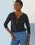 T-shirt met Tunesische hals en 3/4-mouwen, broderie anglaise (zwart)