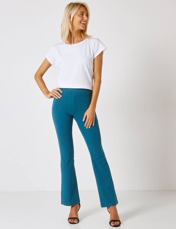 Legging bootcut uni, taille élastiquée (bleu)