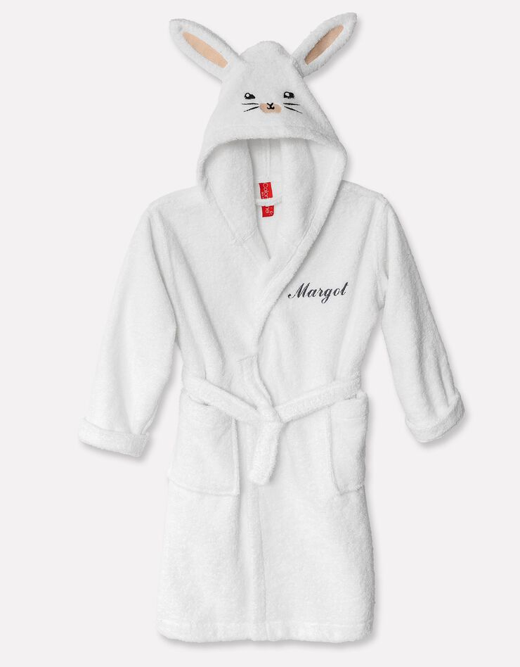 Peignoir de bain enfant personnalisable lapin à capuche (blanc)