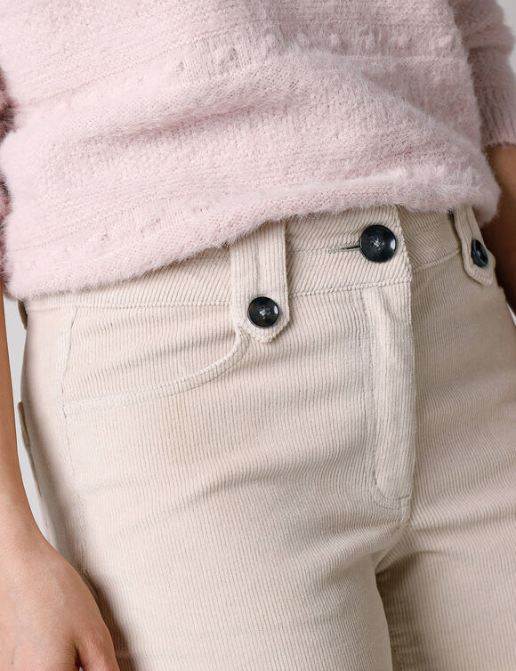 Broek in ribvelours met recht model (grijsbeige)