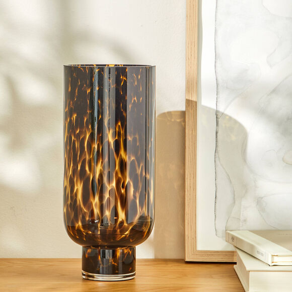 Glazen vaas met luipaardmotief, hoogte 28 cm (zwart / geel)