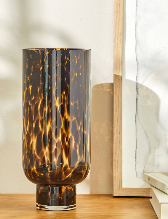 Glazen vaas met luipaardmotief, hoogte 28 cm (zwart / geel)