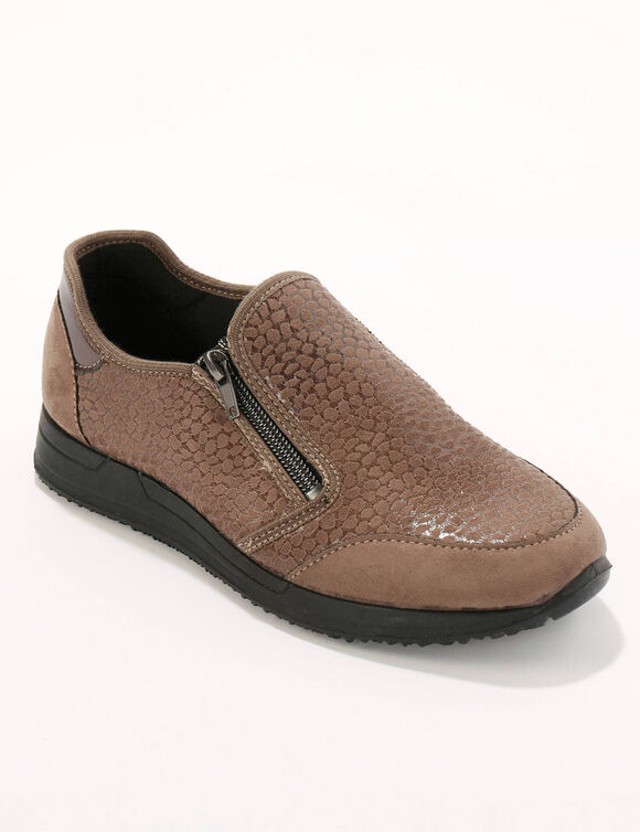 Sneakers met ritssluiting, speciaal voor gevoelige voeten, van rekbare stof (taupe)