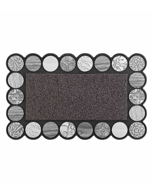 Tapis d'entrée rectangulaire, motif rosaces (NOIR/BLANC/GRIS)