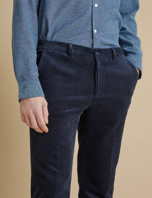 Pantalon ville velours c&ocirc;tel&eacute; &eacute;lastiqu&eacute; c&ocirc;t&eacute;s (marine)