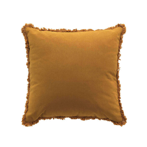Coussin uni à franges (noisette)