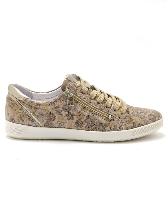 Baskets cuir imprimée beige - grande largeur (beige)