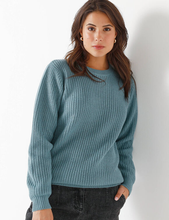 Pull col rond maille anglaise (céladon grise)