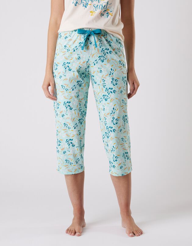 Pantalon court pyjama imprimé floral (aqua)