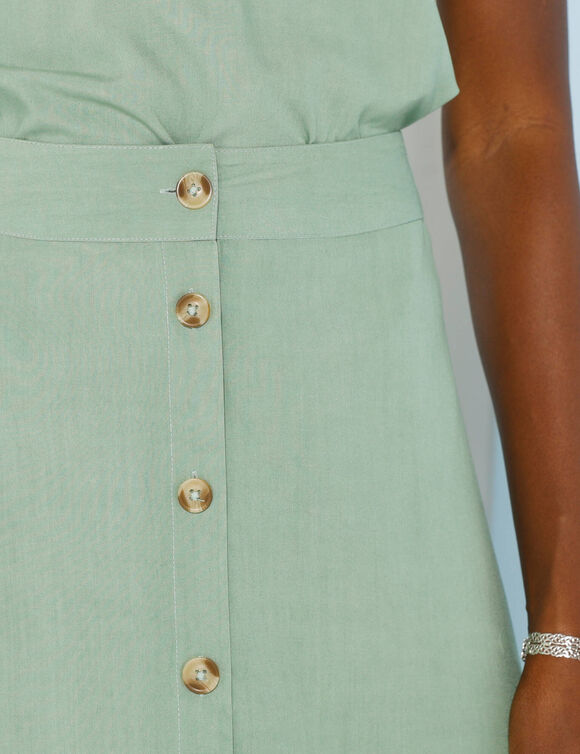 Jupe boutonnée fluide unie, Spécial Petites (vert tilleul)