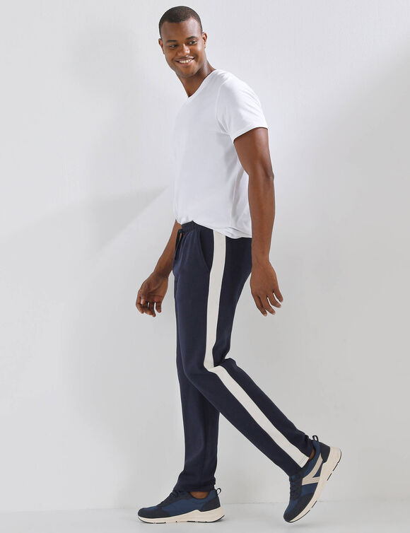 Pantalon de jogging bande c&ocirc;t&eacute;s (marine / &eacute;cru)