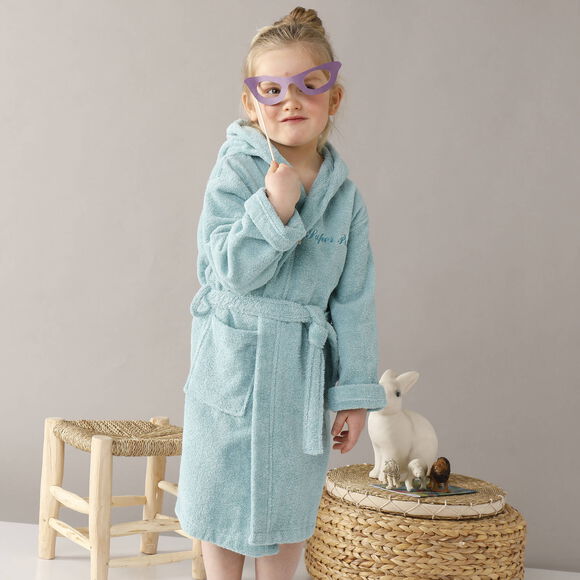 Gepersonaliseerde badjas met capuchon voor kinderen - lusjesbadstof 340 g/m&sup2; (watergroen)