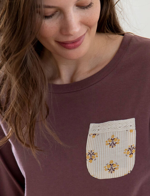 Pyjama met bloemprint (praline / ecru)