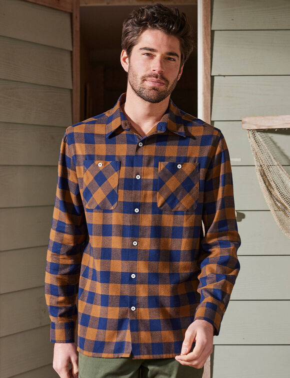 Chemise carreaux écossais flanelle (cuivre / marine)