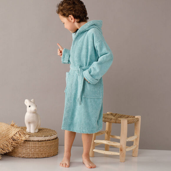 Peignoir enfant éponge bouclette à capuche (vert d'eau)