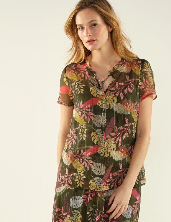 Chemisier voile imprimé (bronze / rose)