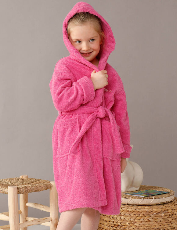 Personaliseerbare badjas met kap in badstof, kinderen (fuchsia)