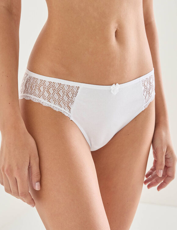 Culotte midi coton dentelle unie Coria - lot de 2 (blanc)