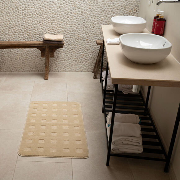 Tapis de bain motif carreaux (sable)