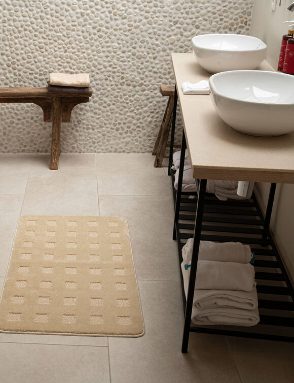 Tapis de bain motif carreaux (sable)